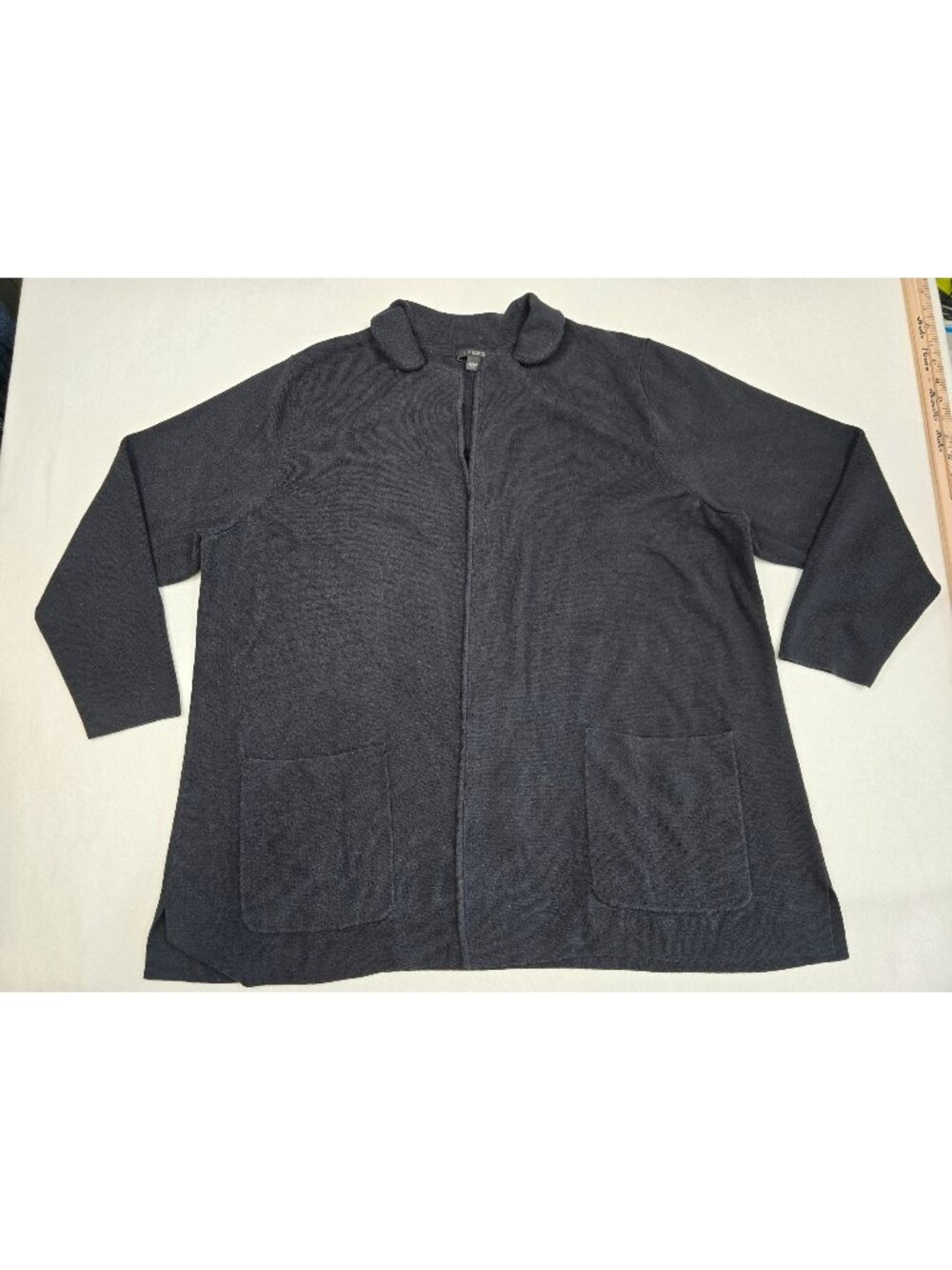 J Jill Wearever 2X Black Open Front Cardigan Pockets Long Sleeve Sweater